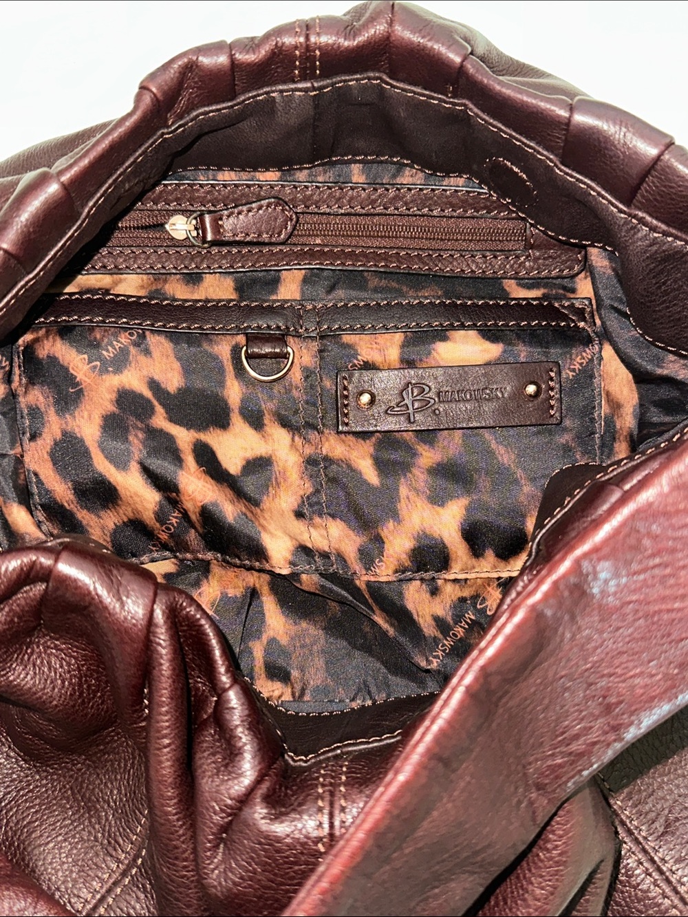 b. Makowsky Dark Burgundy Brown Gathered Hobo Shoulder Bag with Gold Hardware - Picture 5 of 10